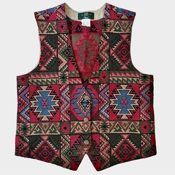 Vintage‎ Orvis Southwestern Tapestry Vest - Geometric Aztec Pattern - Size L